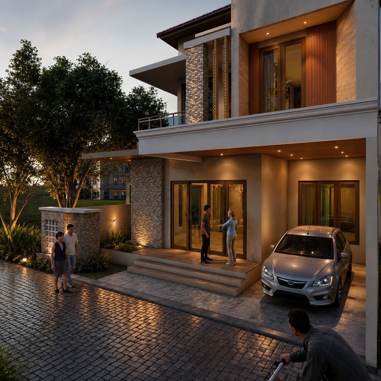 Rumah dua lantai bergaya modern dengan carport